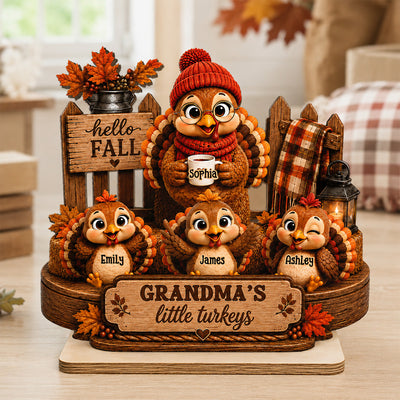 Grandma's Little Turkeys 2D Flat - Personalized Wooden Plaque – Thanksgiving Gift For Grandma
