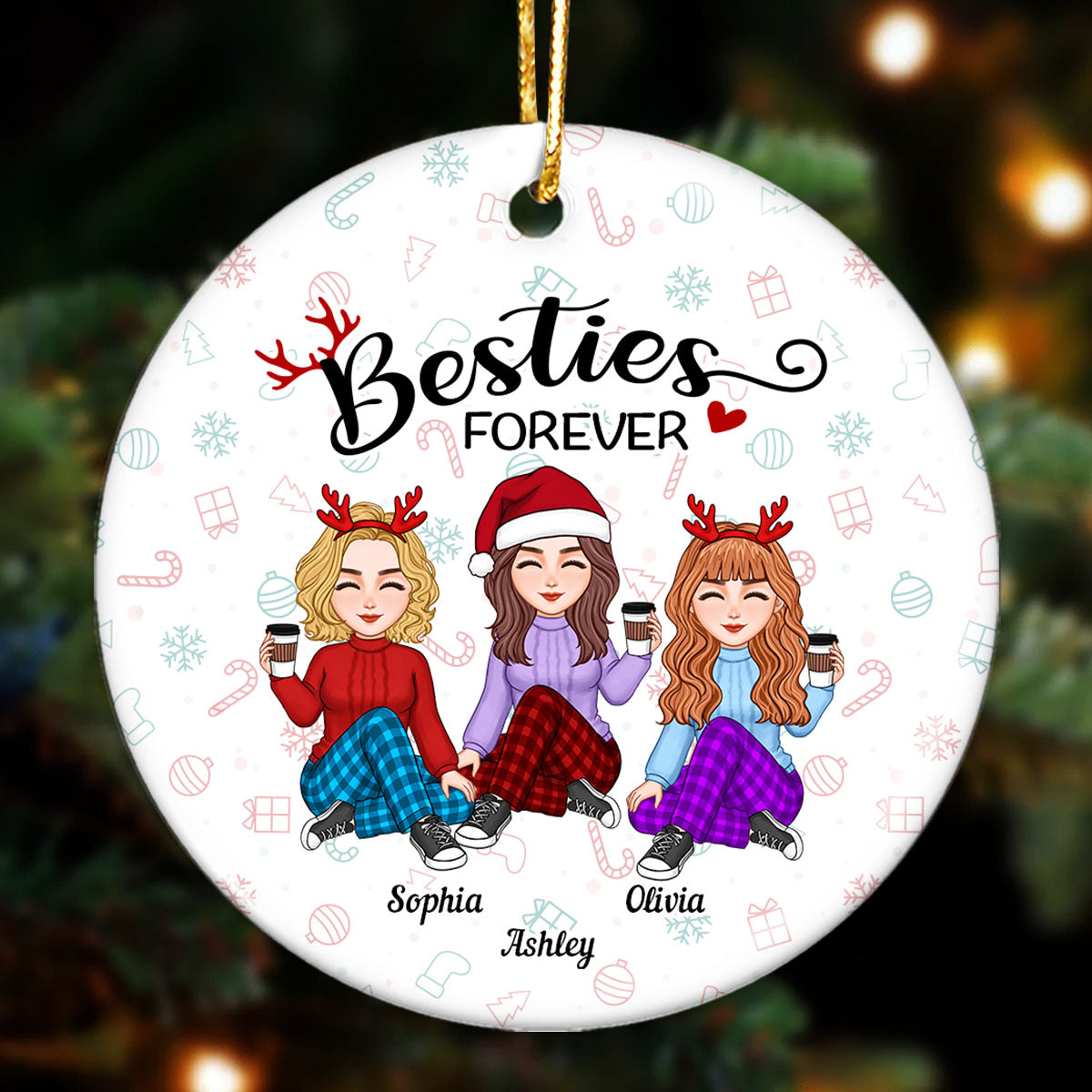 Besties Sisters Forever Christmas Colorful Cute Besties Personalized Circle Ornament