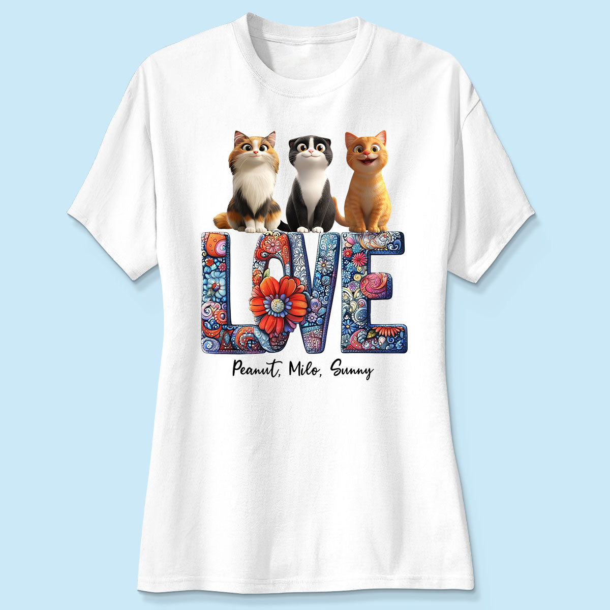 Love Mandala Pattern Cartoon Sitting Cats Personalized Shirt, Gift for Cat Moms
