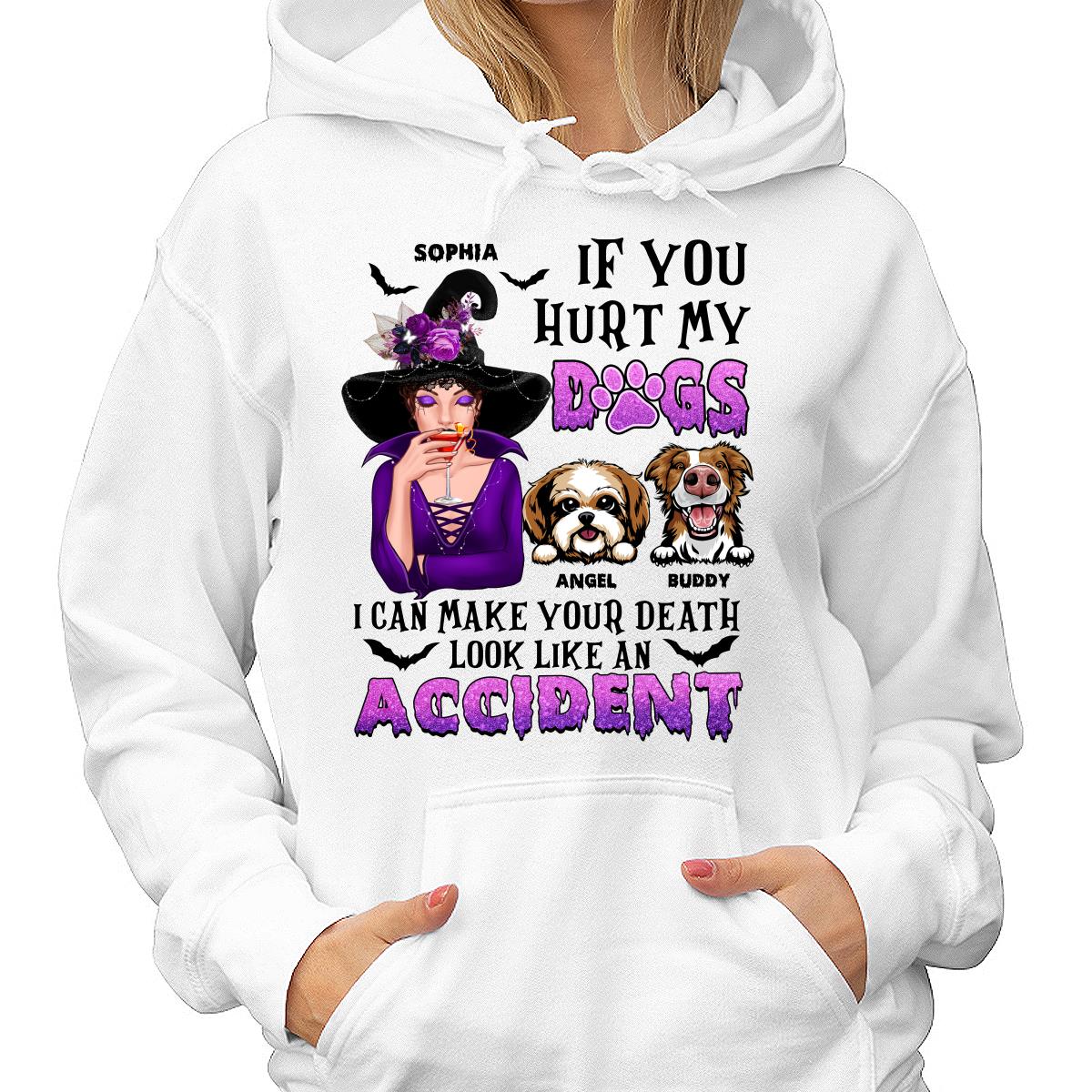 If You Hurt My Dogs Witch Halloween Cute Watercolor Dog Personalized Shirt