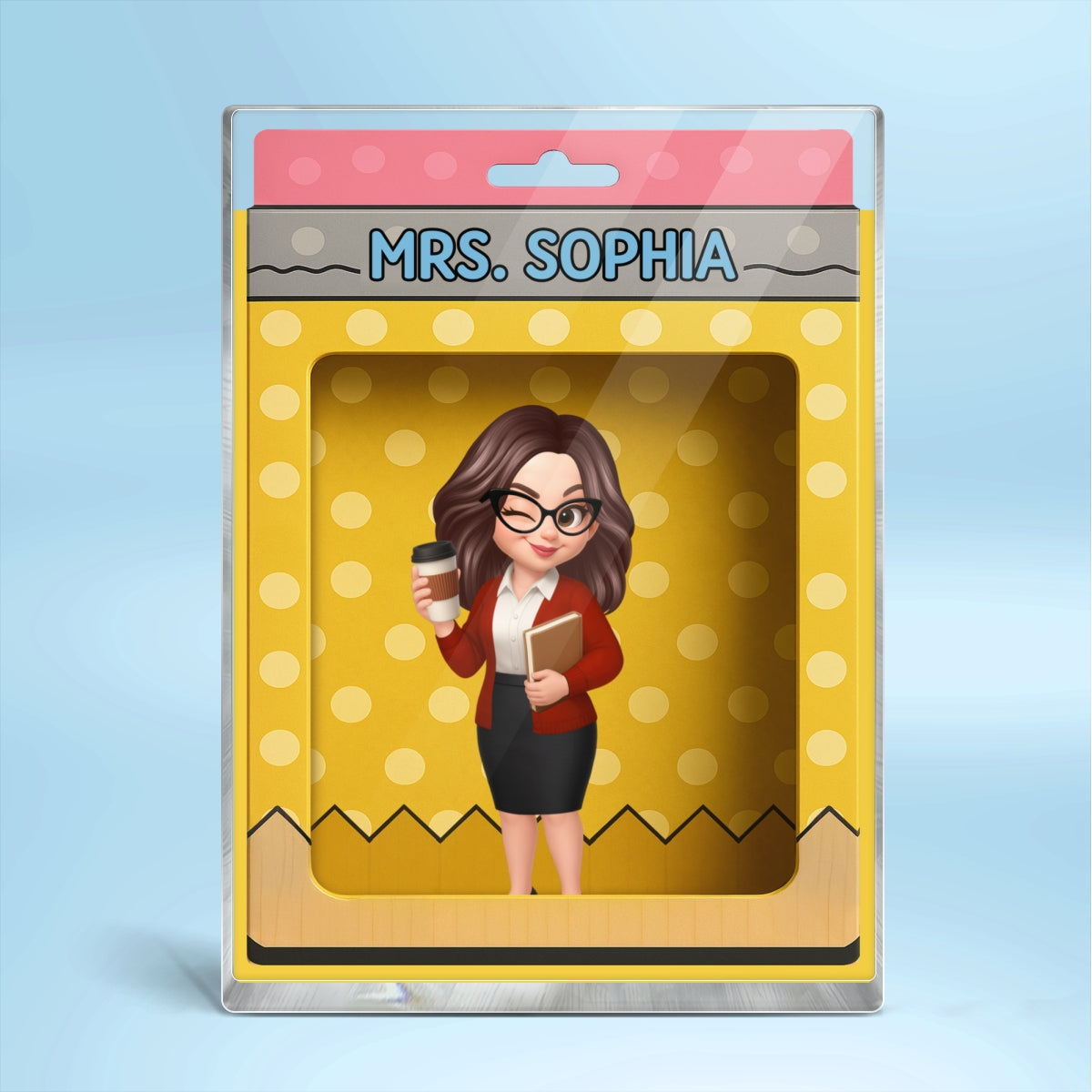 Teacher Inside Pencil Pattern Box 3D Effect Personalized Acrylic Block, Back To School gift for Teachers
