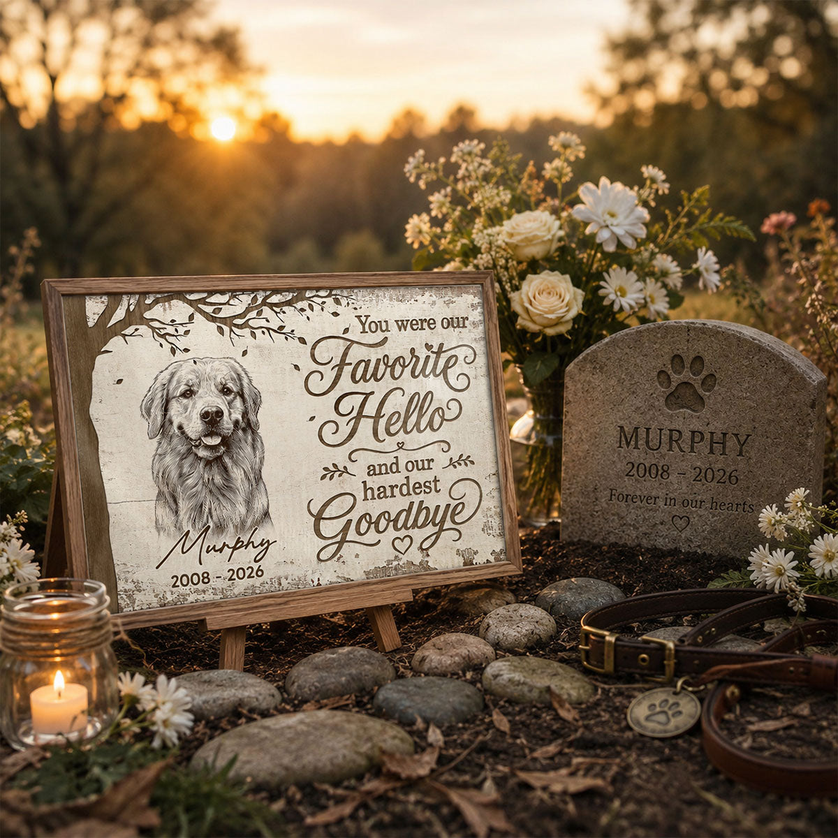 Under Tree Pet Dog Cat Memorial Custom Photo You Were Our Favorite Hello - Personalized Poster - Sympathy Gift, Remembrance Gift