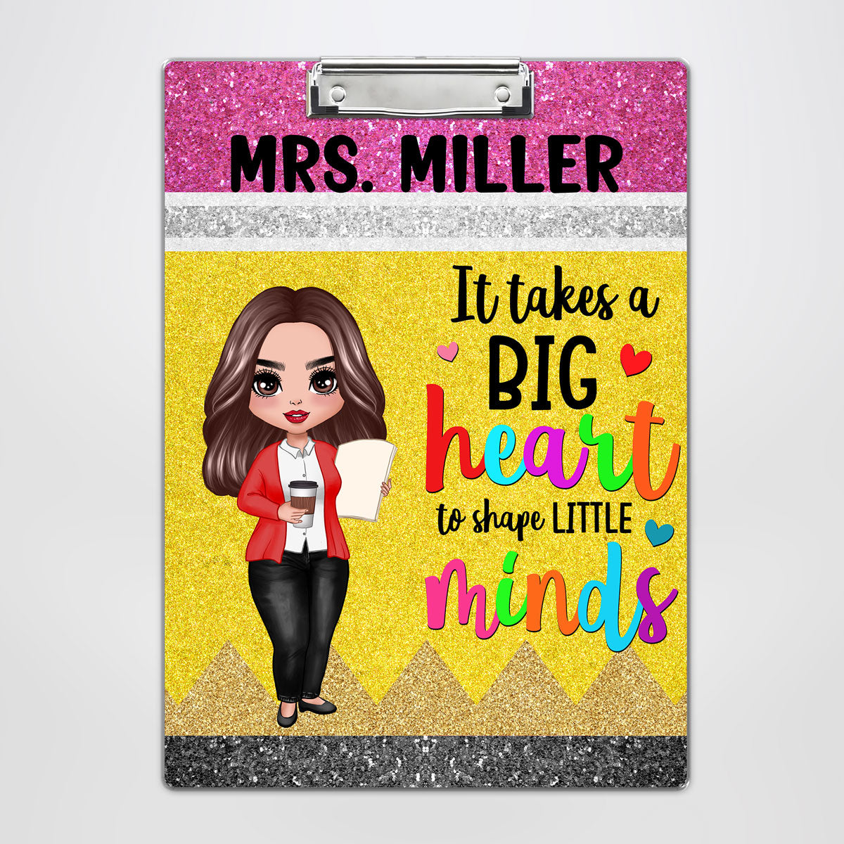 Big Heart Shape Little Minds Teacher Appreciation Gift Pencil Theme Personalized Clipboard