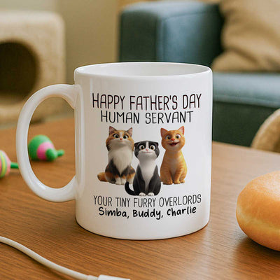 Happy Father's Day Human Servant Cartoon Funny Cats Personalized Mug, Gift For Cat Dad