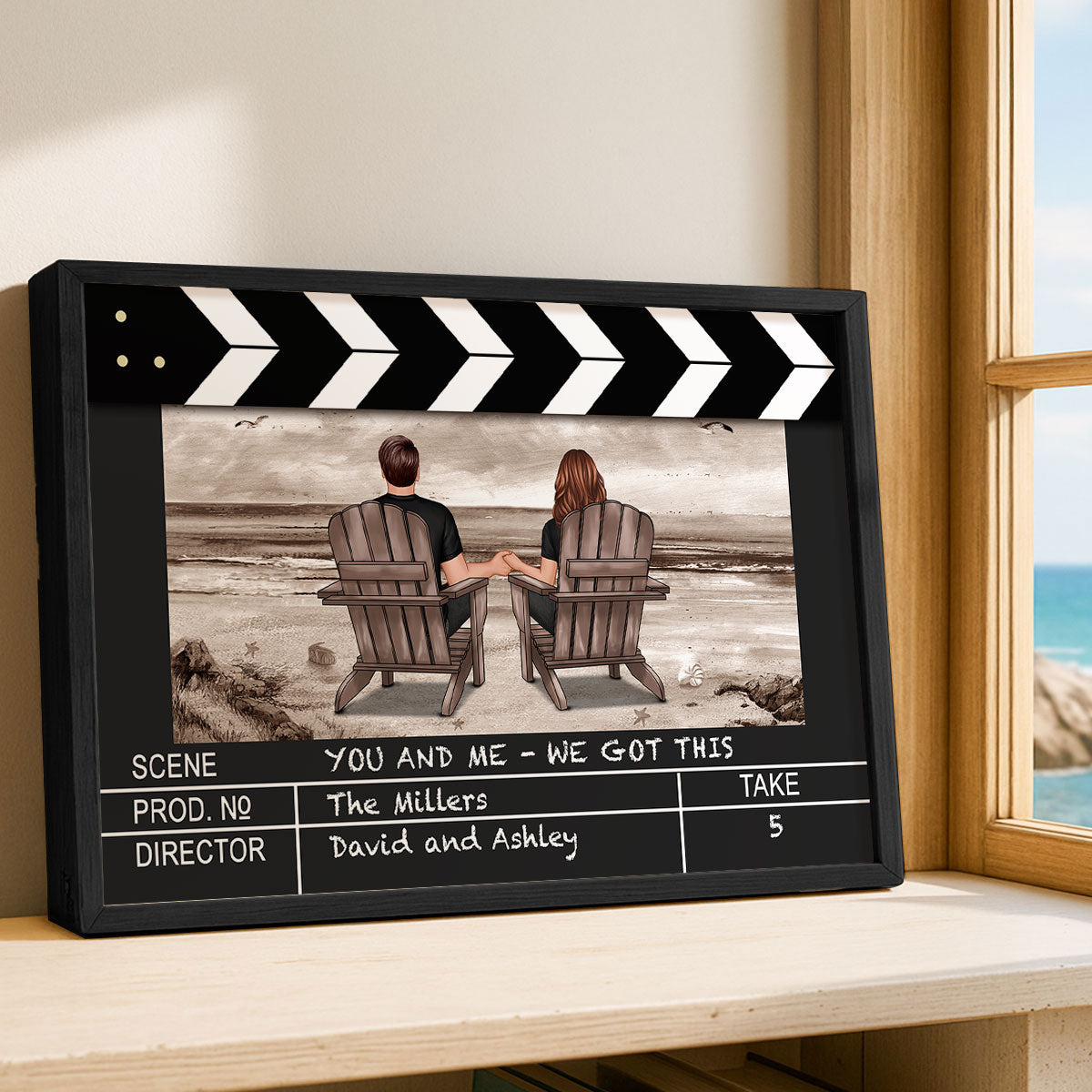 Couple At Beach Scene Home Decor Film Clapper Board Style Personalized Poster