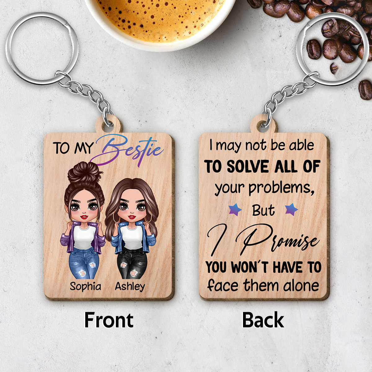 Cool Doll Besties To My Bestie Personalized Wooden Keychain