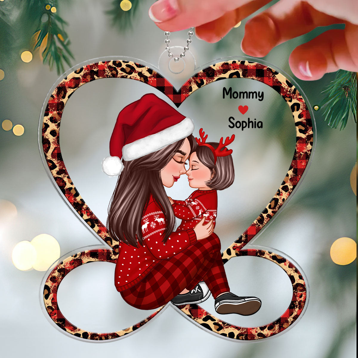 Grandma Mom Holding Kid Sitting On Heart Infinity Personalized Acrylic Ornament