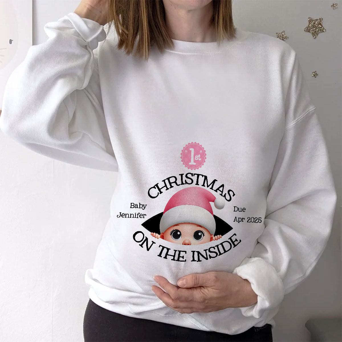 Personalized Baby's First Christmas On the Inside Shirt, Custom Pregnancy Reveal Shirt, Expecting Parents