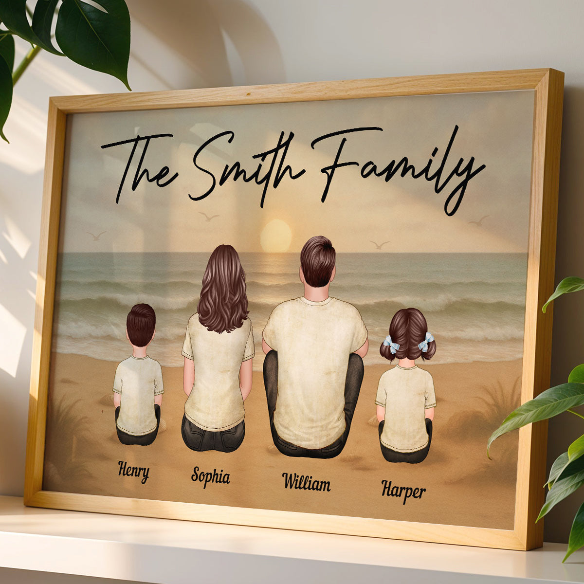 Vintage Retro Family Beach Landscape Personalized Poster| Heartfelt Father's Day Gift For Dad, Husband