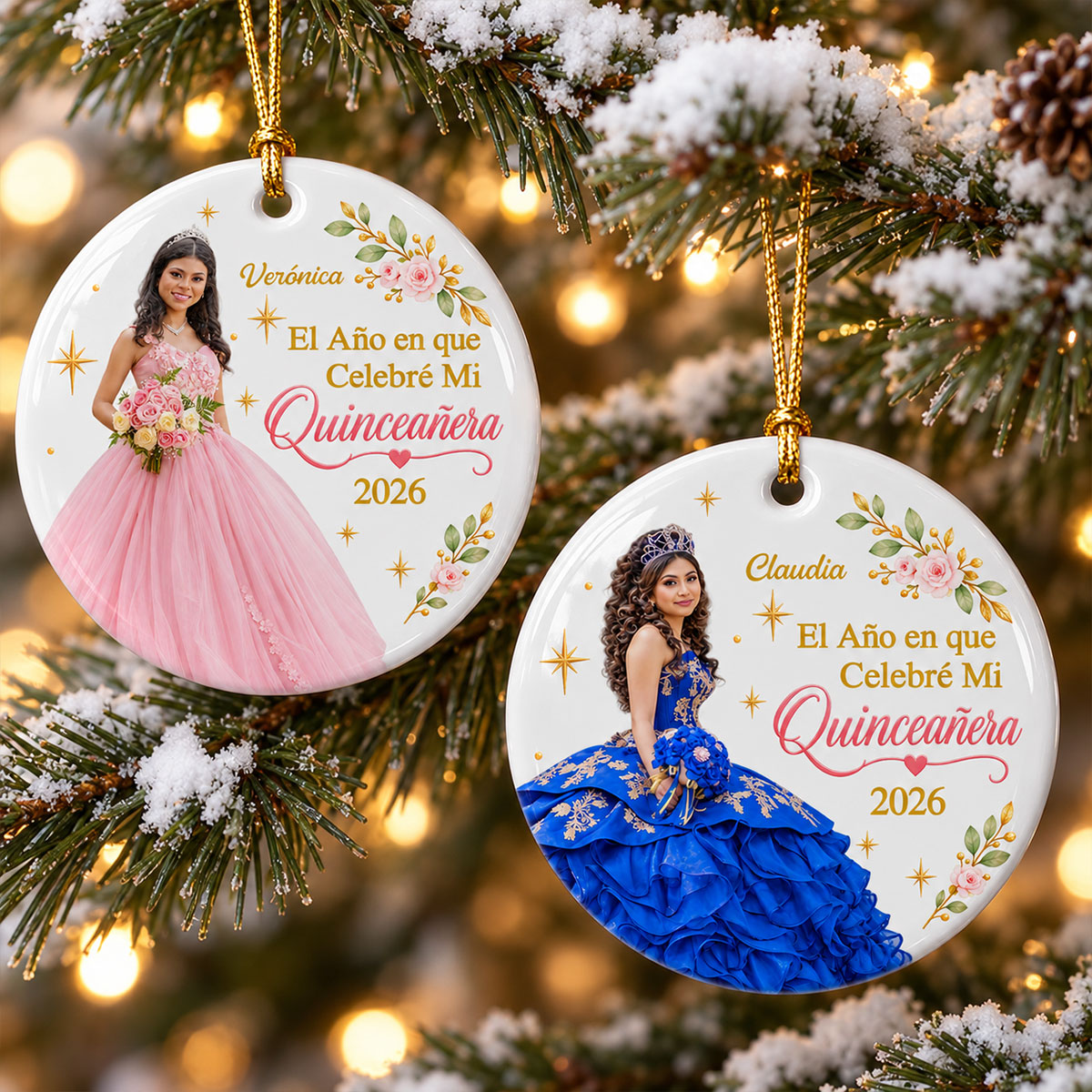 The Year I Celebrated My Quinceañera Custom Photo Upload - Personalized Ceramic Ornament - Hispanic Latina Quinceañera Keepsake