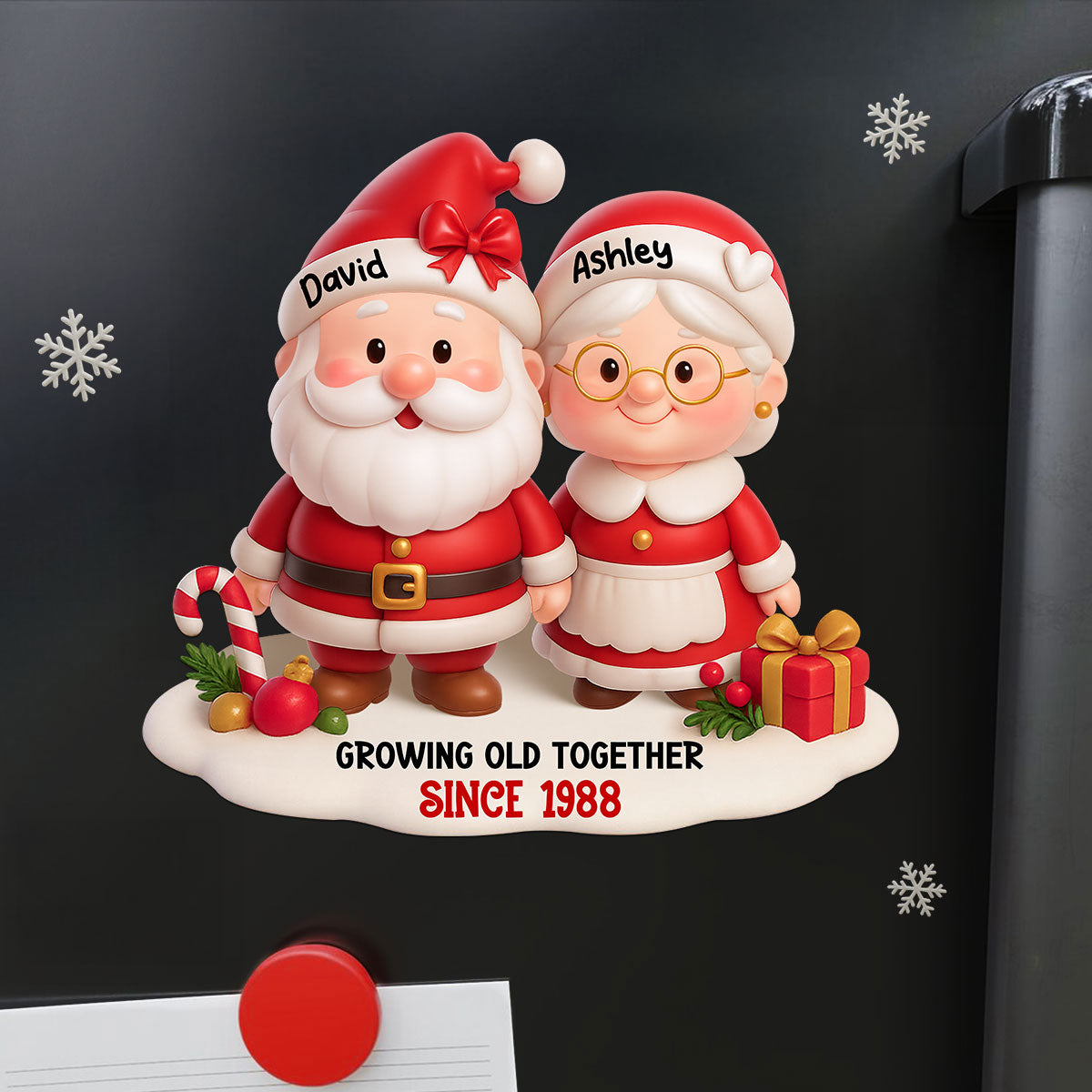 Santa Couple Growing Old Together Personalized Fridge Decal, Anniversary, Christmas Gift for him, Gift for her