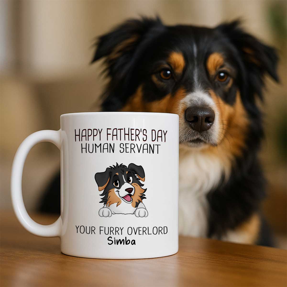 Happy Father‘s Day Human Servant Funny Cute Dogs Personalized Mug, Gift For Dog Dad