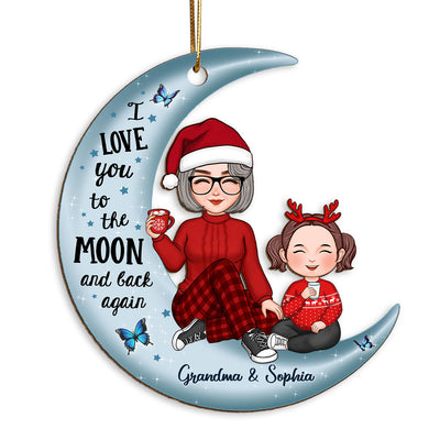 Cute Grandma & Grandkid On Blue Moon Christmas Gift Personalized Wooden Ornament