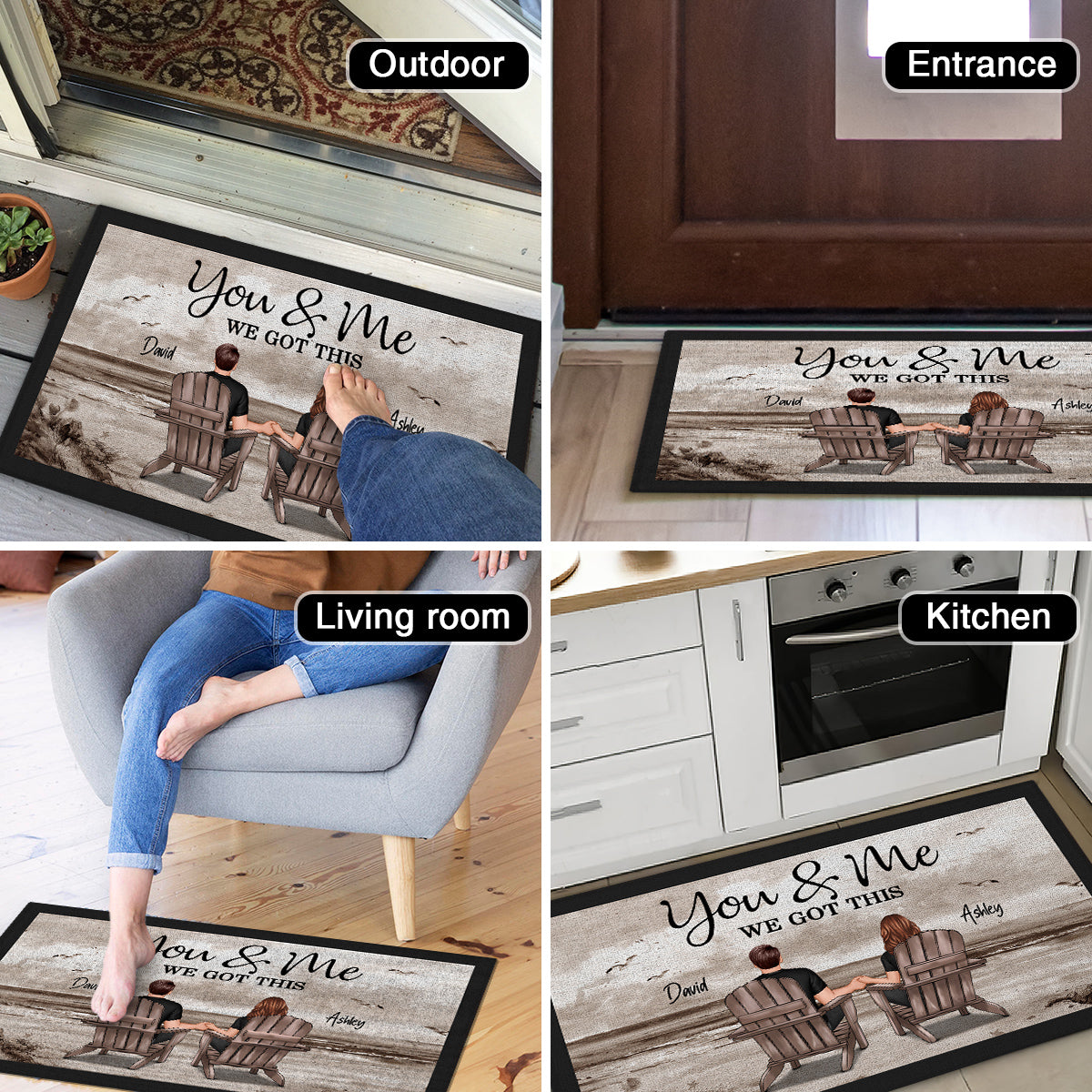 Retro Vintage Back View Couple Sitting Beach Landscape Personalized Doormat