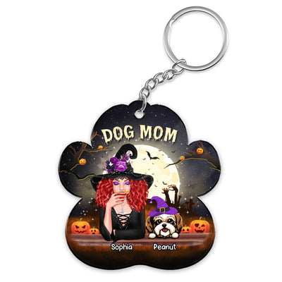 Halloween Night Dog Mom Witch Personalized Acrylic Keychain