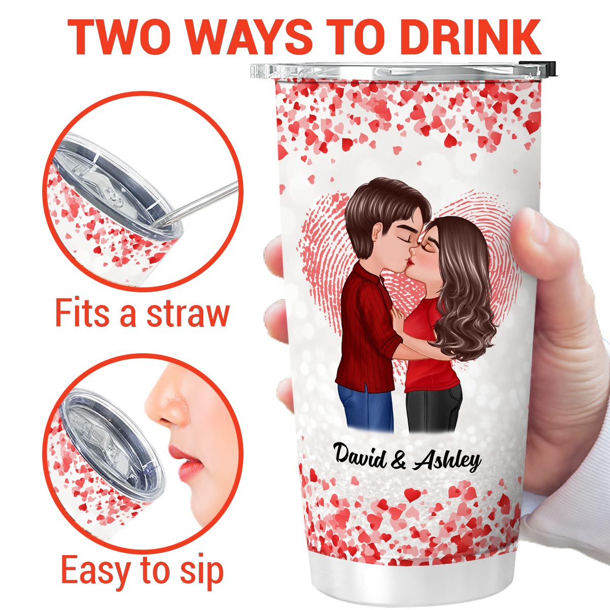 Hearts Flying Doll Couple Kissing  Anniversary Day Gift For Him For Her Personalized Tumbler