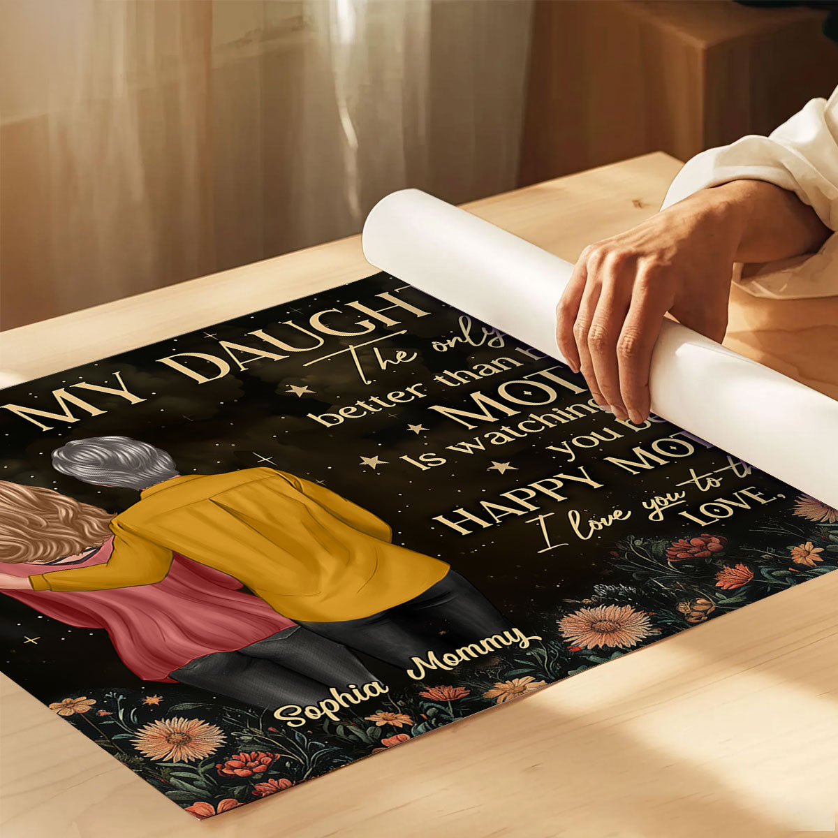 Vintage Flowers Gold Moon To My Daughter From Mom Happy Mother's Day Personalized Poster, Heartfelt 2025 Gift For Daughter