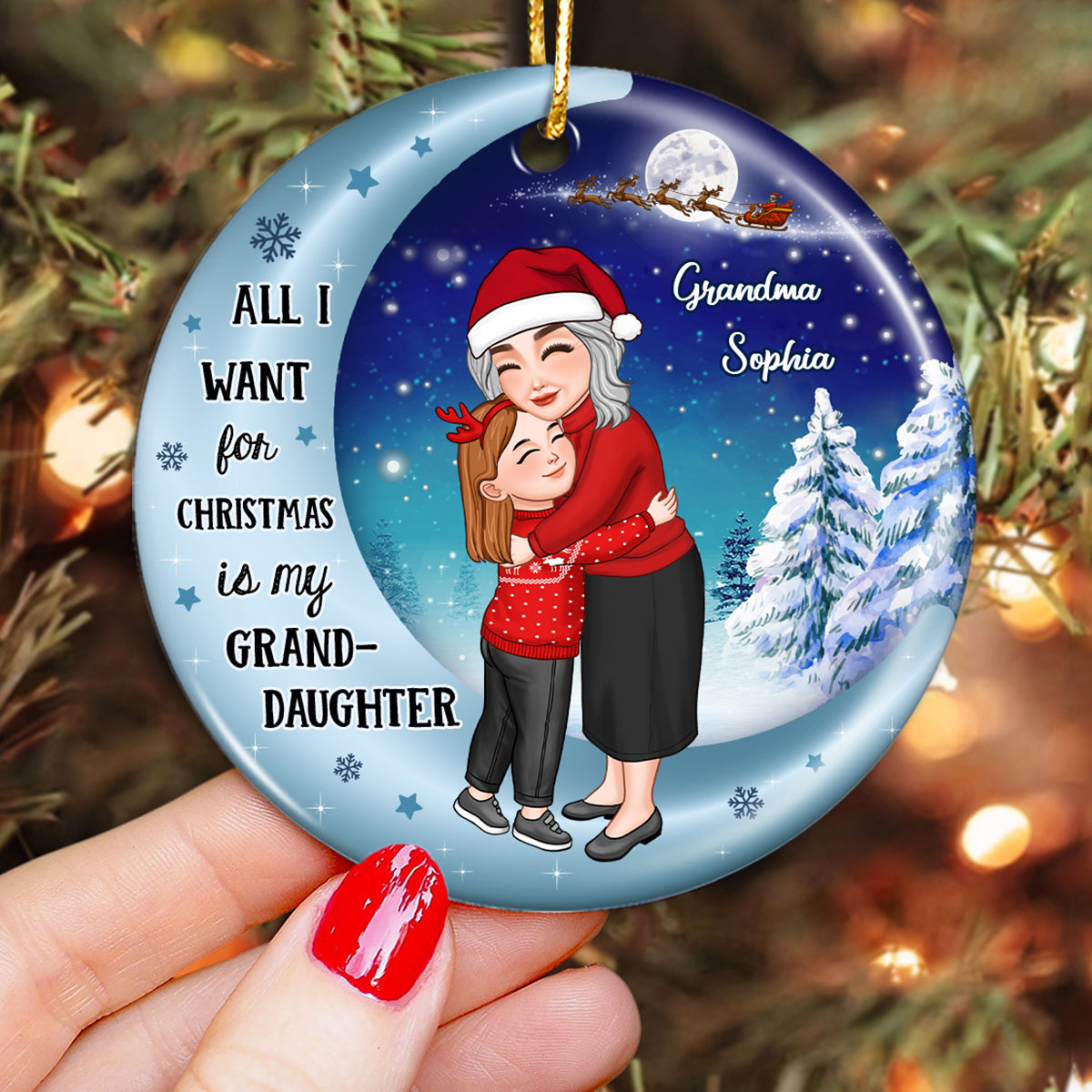 All I Want For Christmas Is My Grandson Granddaughter Personalized Circle Ceramic Ornament