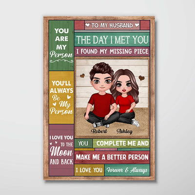 Doll Couple Sitting Wood Texture The Day I Met You Personalized Vertical Poster