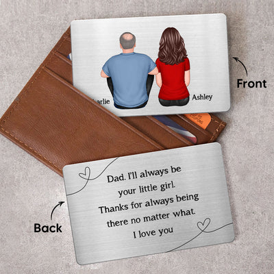 Back View Dad And Kids Sitting Thanks For Always Being There Personalized Metal Wallet Card