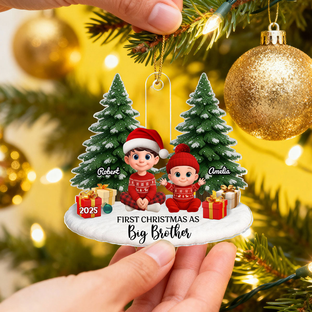 First Christmas With New Baby – Personalized Acrylic Ornament - Chritsmas Gift for Grandparent, Dad Mom, Big Sister, Big Brother