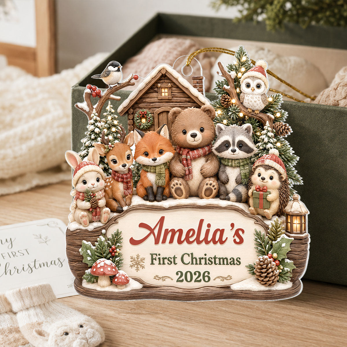 Baby's First Christmas Winter Woodland - Personalized Acrylic Ornament - Christmas Gift for New Mom, New Dad, Newborn