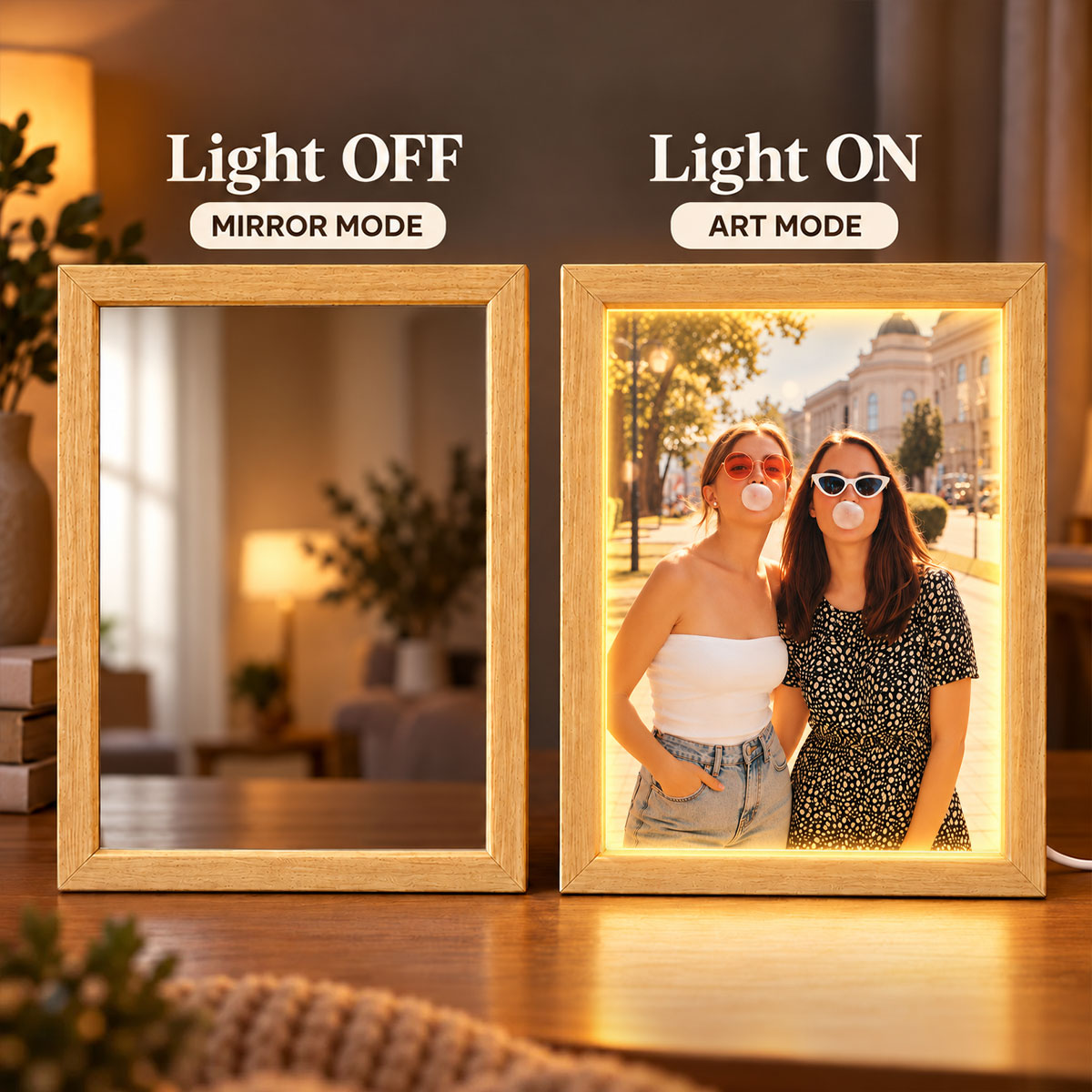 Custom Besties Sisters Photo Art - Personalized Mirror Light Box - Heartfelt Christmas Gift for Best Friends, Sisters, Siblings, Gift for Her, Birthday Gift