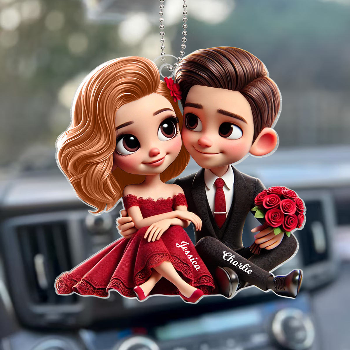 Romantic Elegant  Couple Personalized Acrylic Car Hanger, Anniversary Gift for him, Gift for her