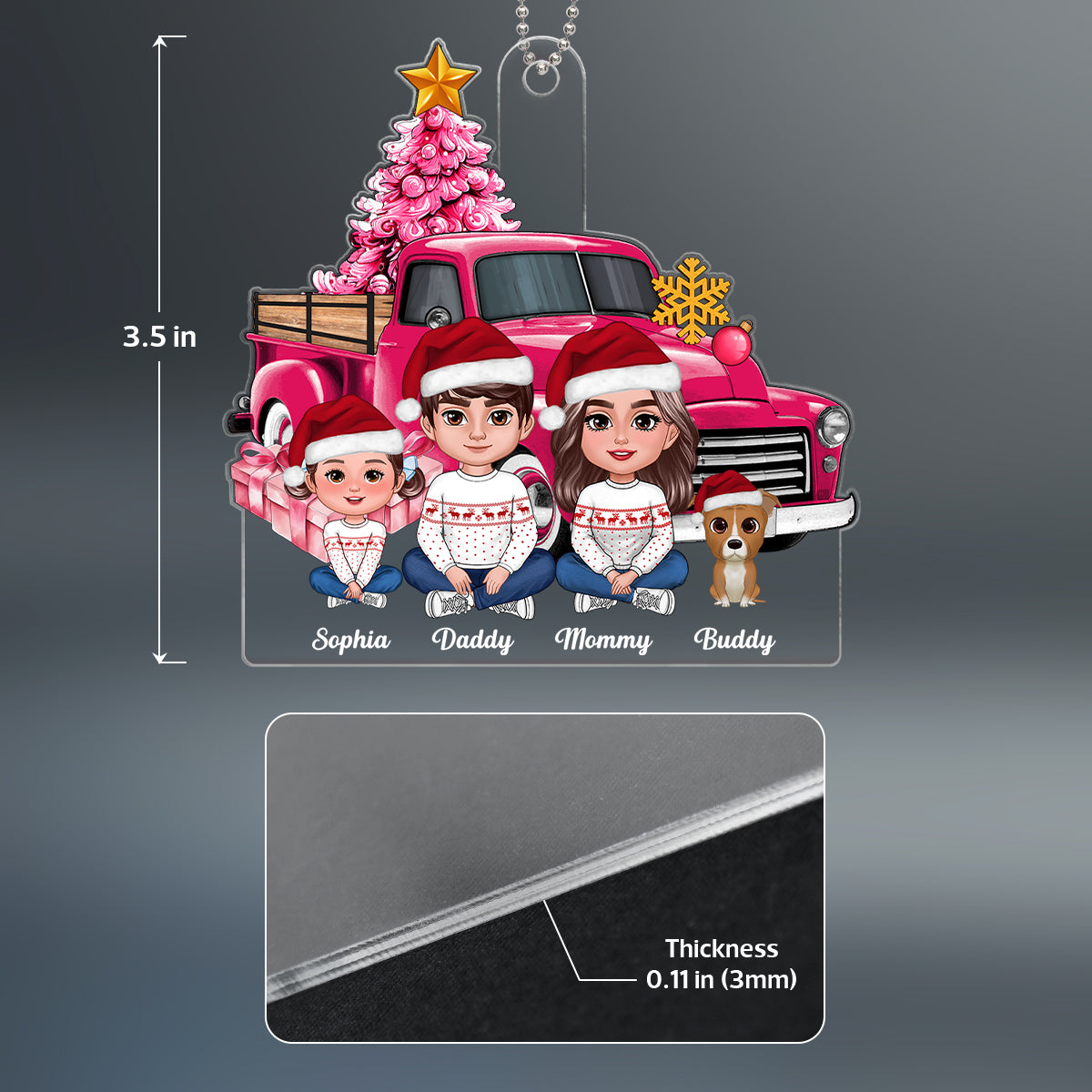Pink Christmas Truck Family Personalized Acrylic Ornament