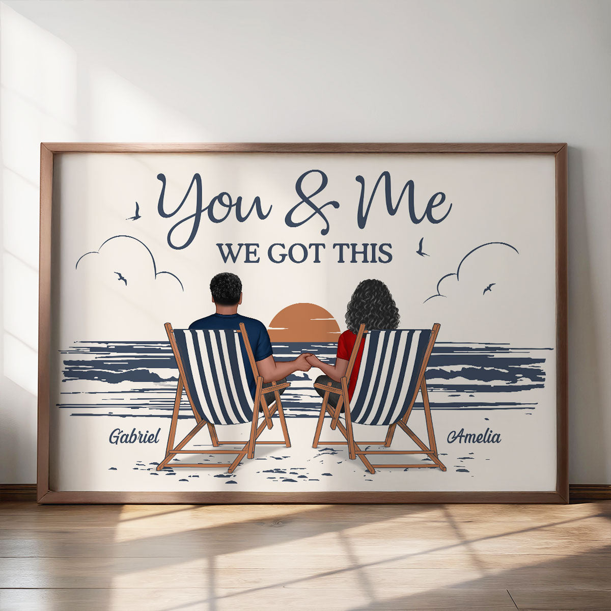 Couple At Beach Aesthetic Beach Retro Blue Theme Personalized Poster, Gift For Him, For Her