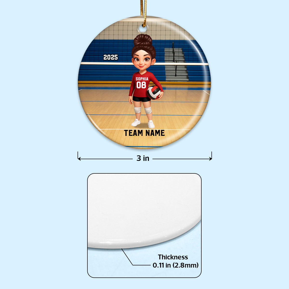 Volleyball Player On The Court - Personalized Ceramic Ornament - Christmas Gift For Volleyball Lovers, School Volleyball Team