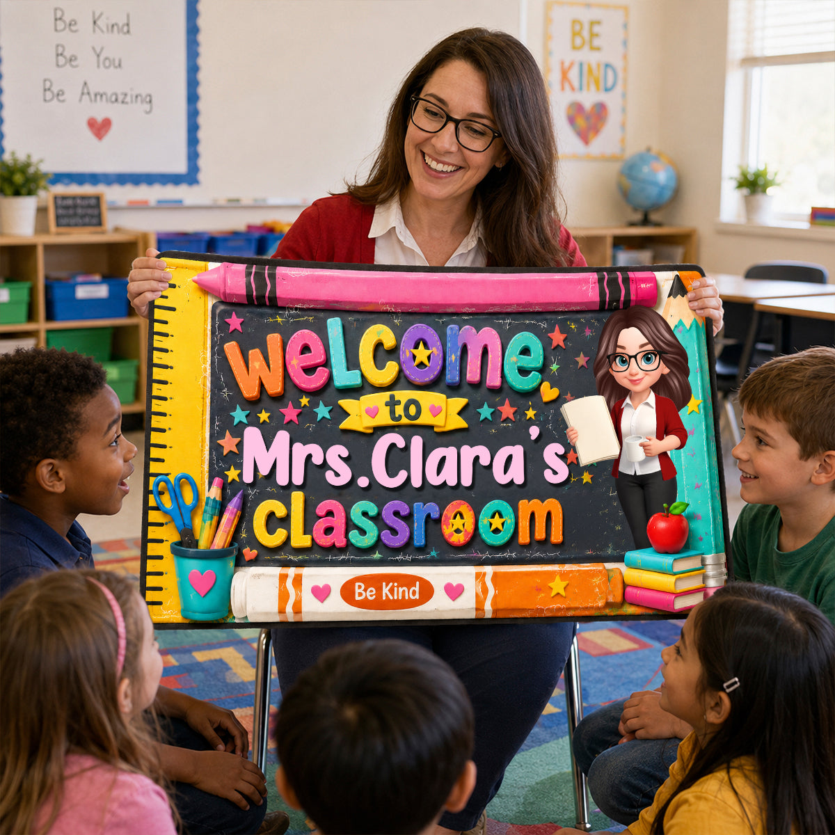 Be Kind Warm Welcome Teacher - Personalized Doormat - Back To School Gift For Teacher, Classroom Decor