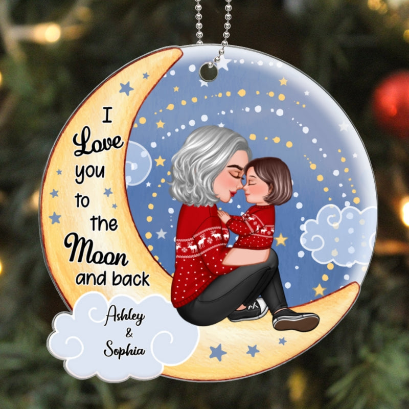 Grandma Grandkid On Yellow And Blue Moon Personalized Acrylic Ornament