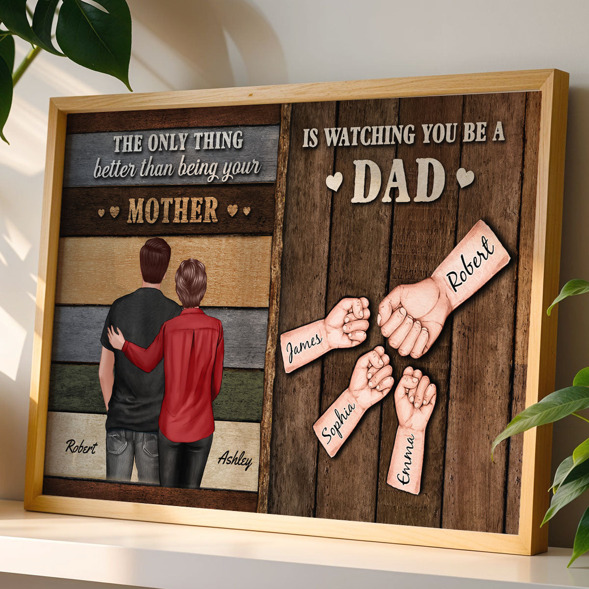 From Mom Dad To Son Watching You Be A Dad Colored Wood Pallets Fist Bumps Personalized Poster, Gift For Son