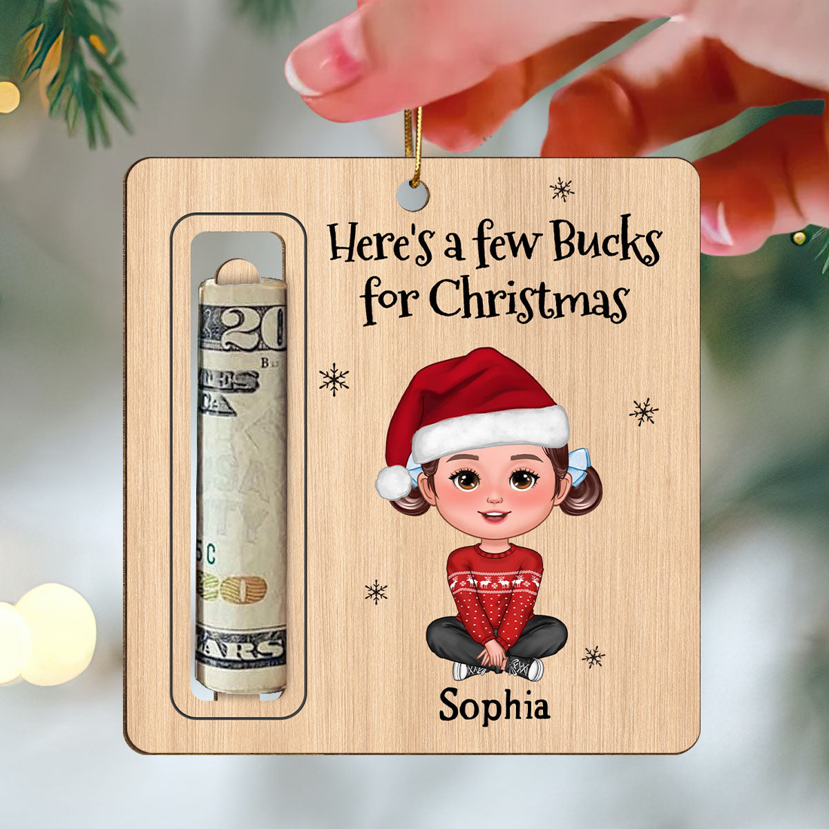Here’s A Few Bucks for Christmas Cute Kid Personalized Holiday Money Holder Ornament