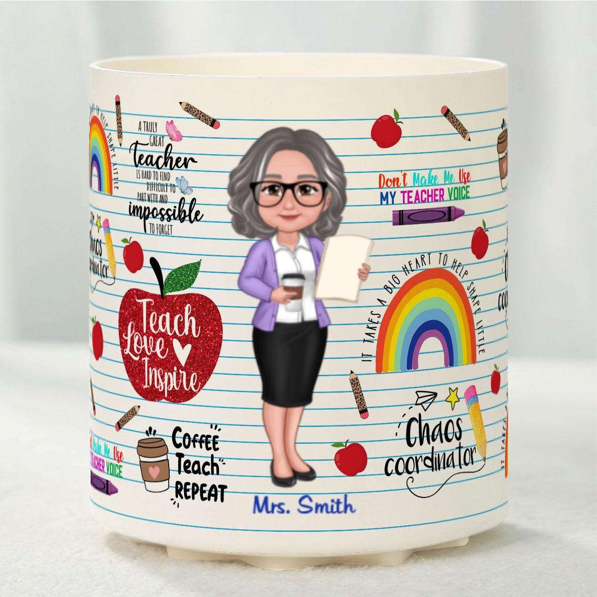 Teach Love Inspire Personalized Rotating Pen Holder, Back to School Gift for Teachers
