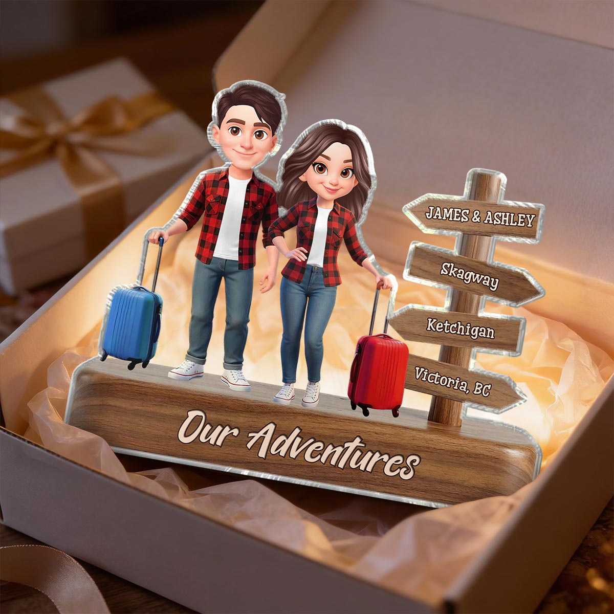 Couple Travel Adventure Traveling Destination 2D Flat - Personalized Acrylic Block Plaque - Gift for Travelers