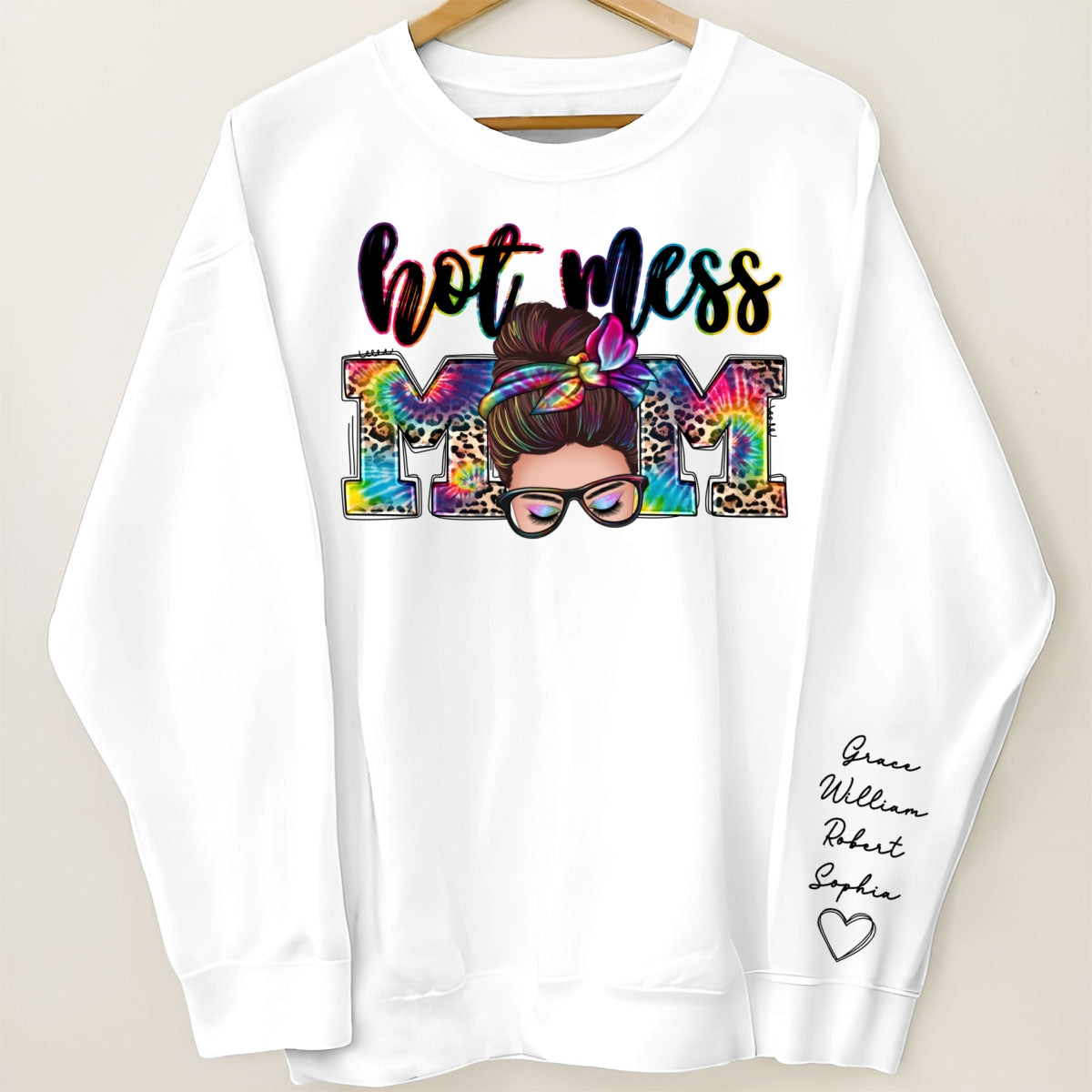 Hot Mess Mom Messy Bun, Western Mom, Personalized Sleeve Printed Sweatshirt
