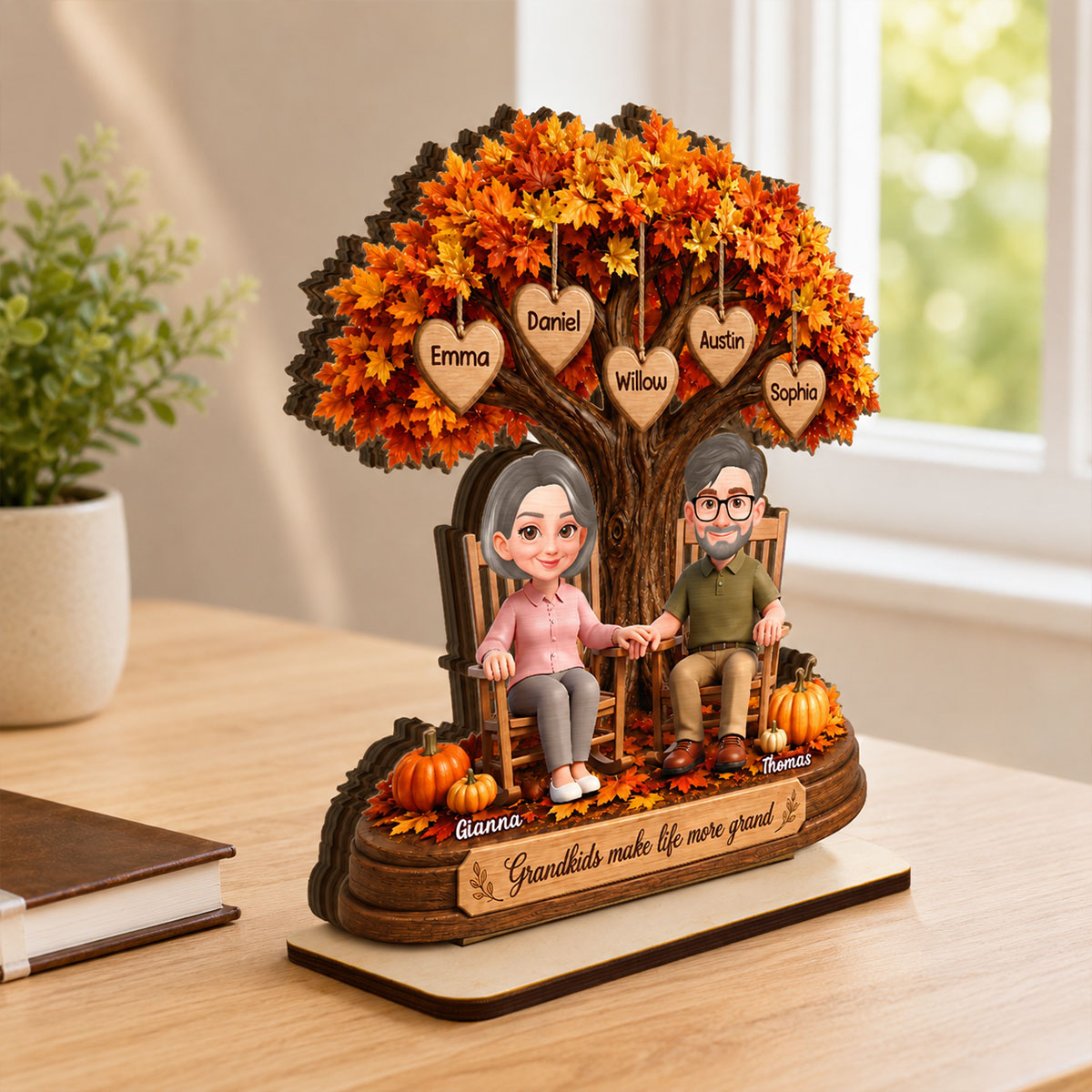 Grandkids Make Life More Grand 2D Flat - Personalized Wooden Plaque - Fall Season Gift For Grandparents