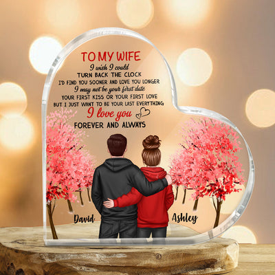 Couple Standing Back View Trees Personalized Acrylic Heart Plaque