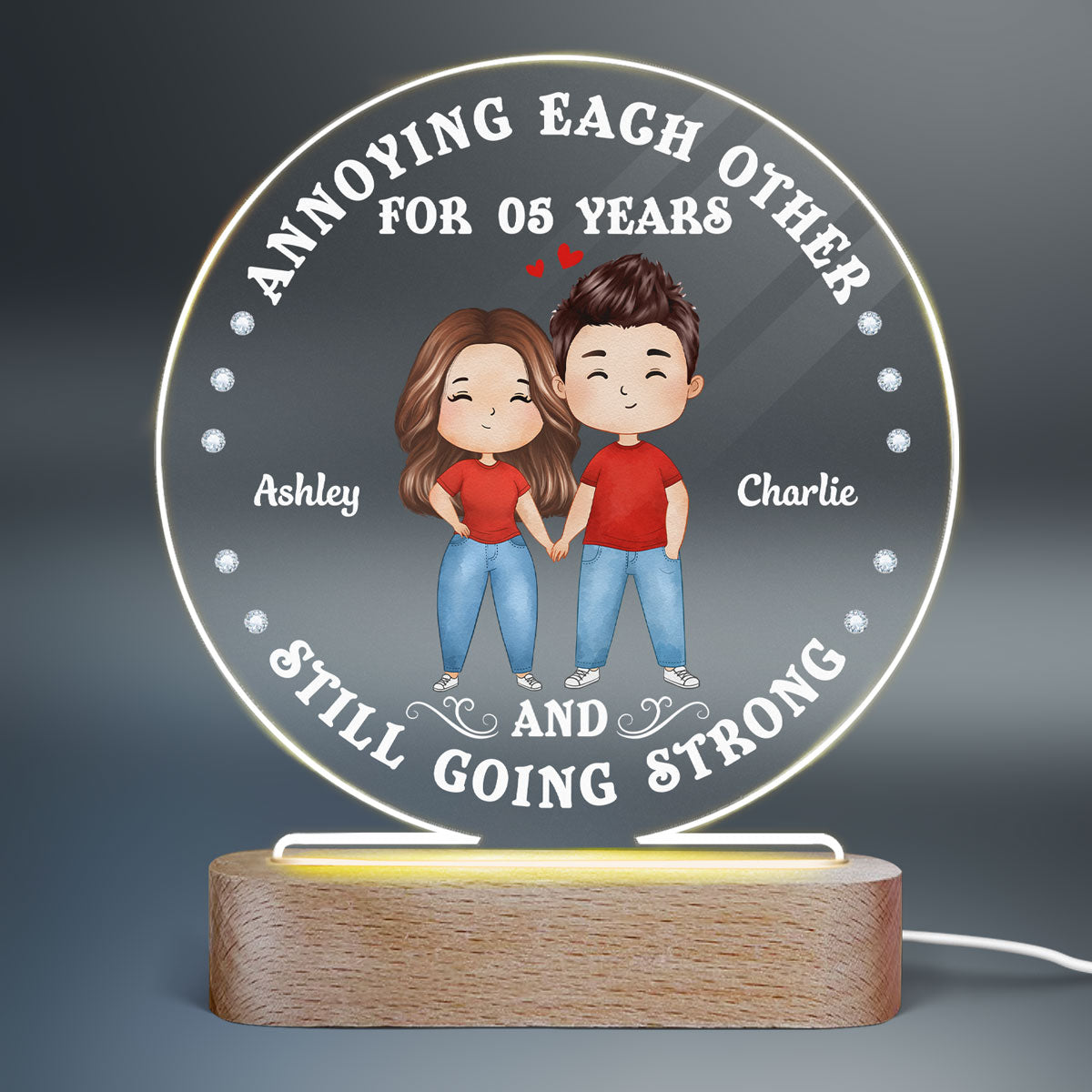 Watercolor Couple Annoying Each Other Funny Personalized Circle LED Lamp Night Light