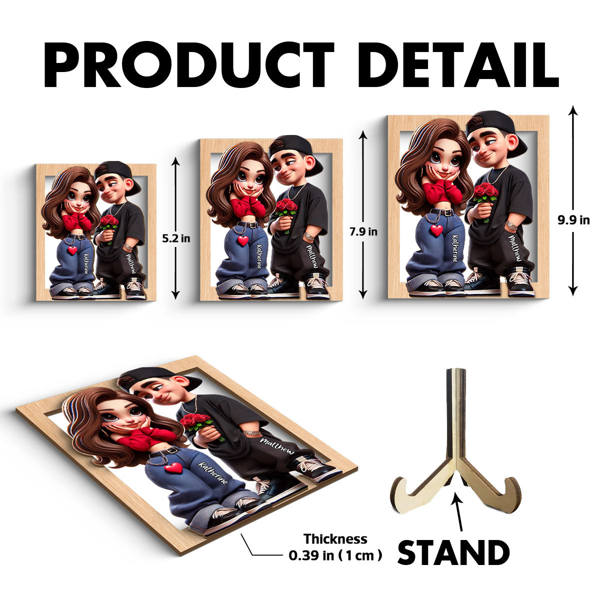 Personalized Y2K Couple 3D Effect Frame 2-Layer Wooden Plaque,  Gift, Anniversary Gift For Him For Her