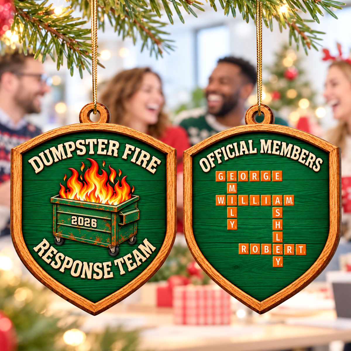 Dumpster Fire Response Team Official Members Custom Names Puzzle - Personalized Double-Sided Wooden Ornament