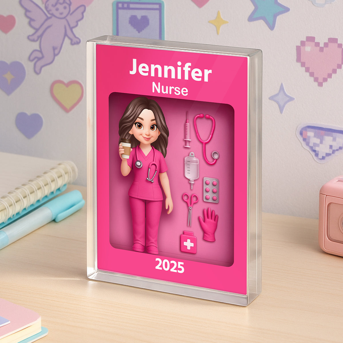 Nurse Action Figure 3D Effect Personalized Acrylic Block Plaque, Special Gift For Nurse, For Co-workers