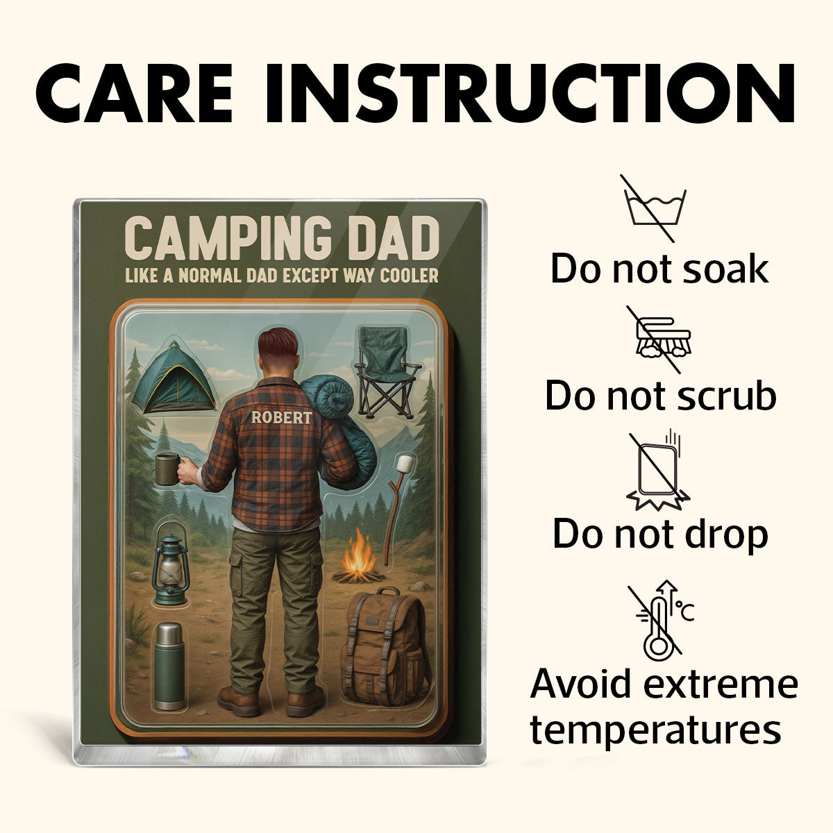 3D Effect Camping Dad Custom Figure Personalized Flat Rectangle Acrylic Block, Gift For Dad