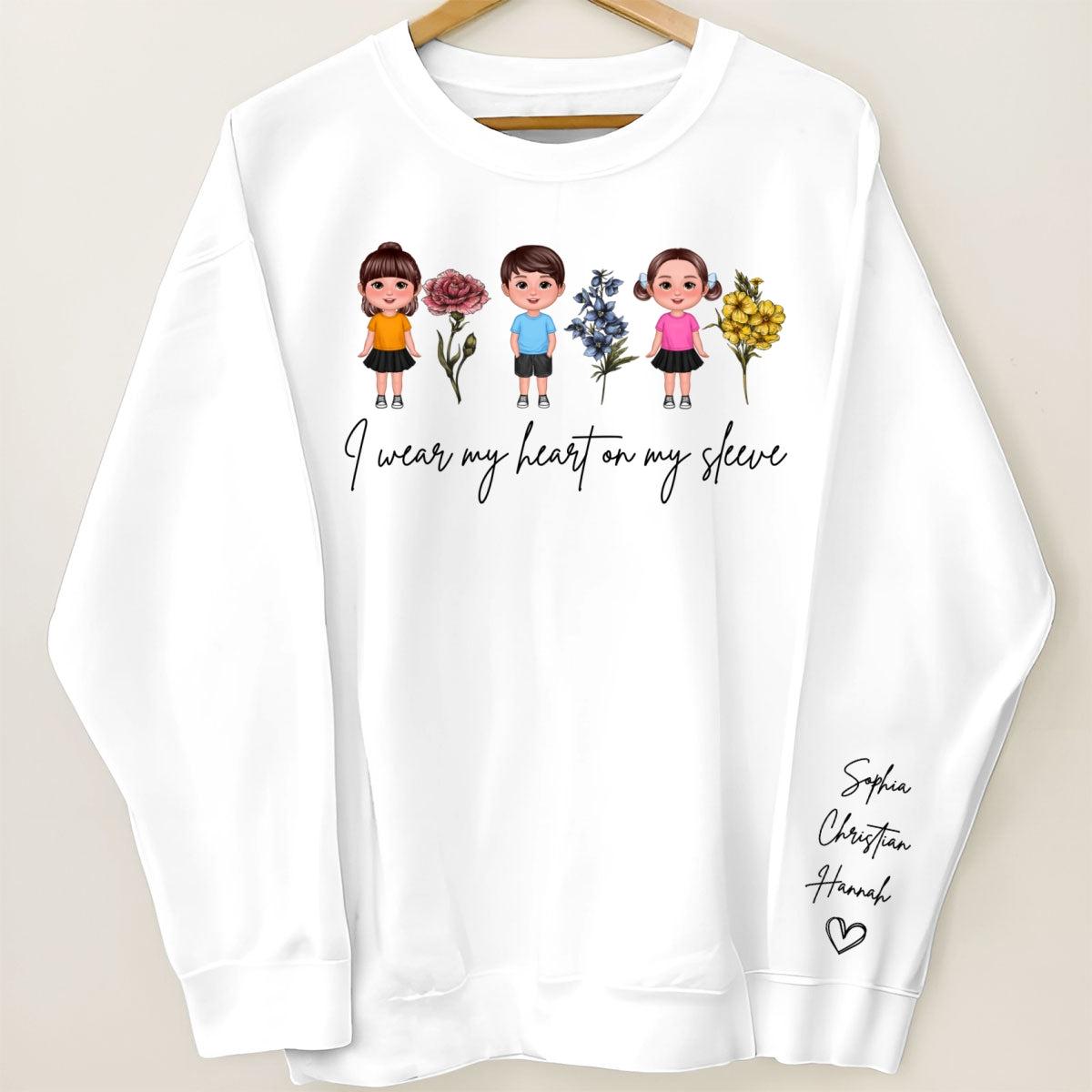 I Wear My Hearts On My Sleeve Birth Month Flower Personalized Sleeve Printed Sweatshirt