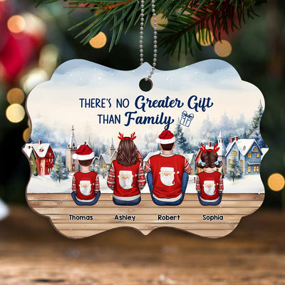 Christmas Background With Cozy Space Family Sitting Personalized Wooden Ornament