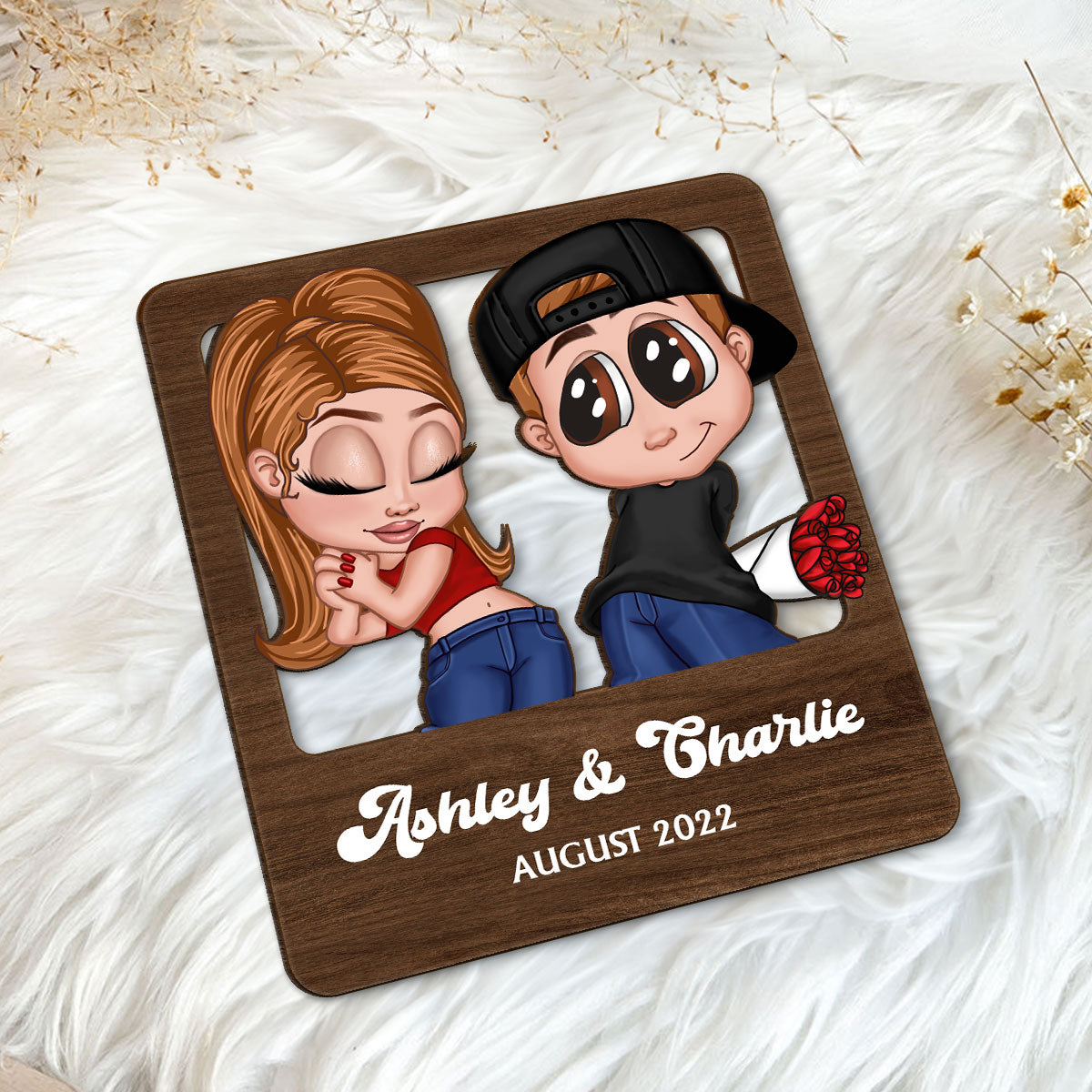 Y2K Couple Inside Frame Personalized Standing Wooden Plaque, Valentines Day Gift, Anniversay Gift for Couples