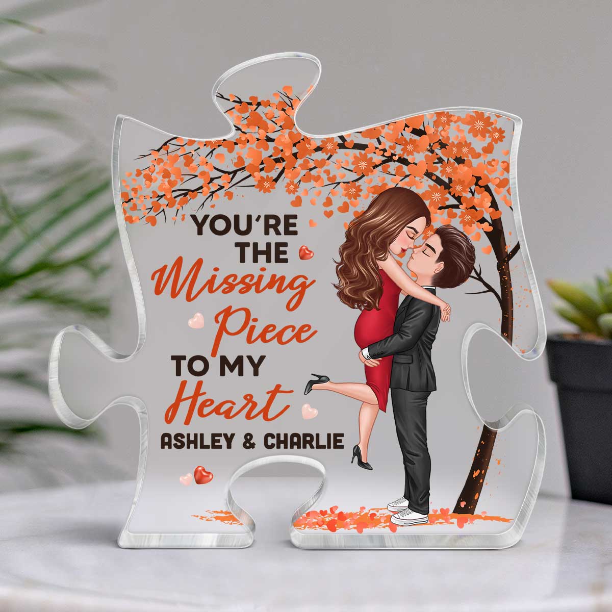 Hugging Couple Under Tree Personalized Acrylic Puzzle Plaque
