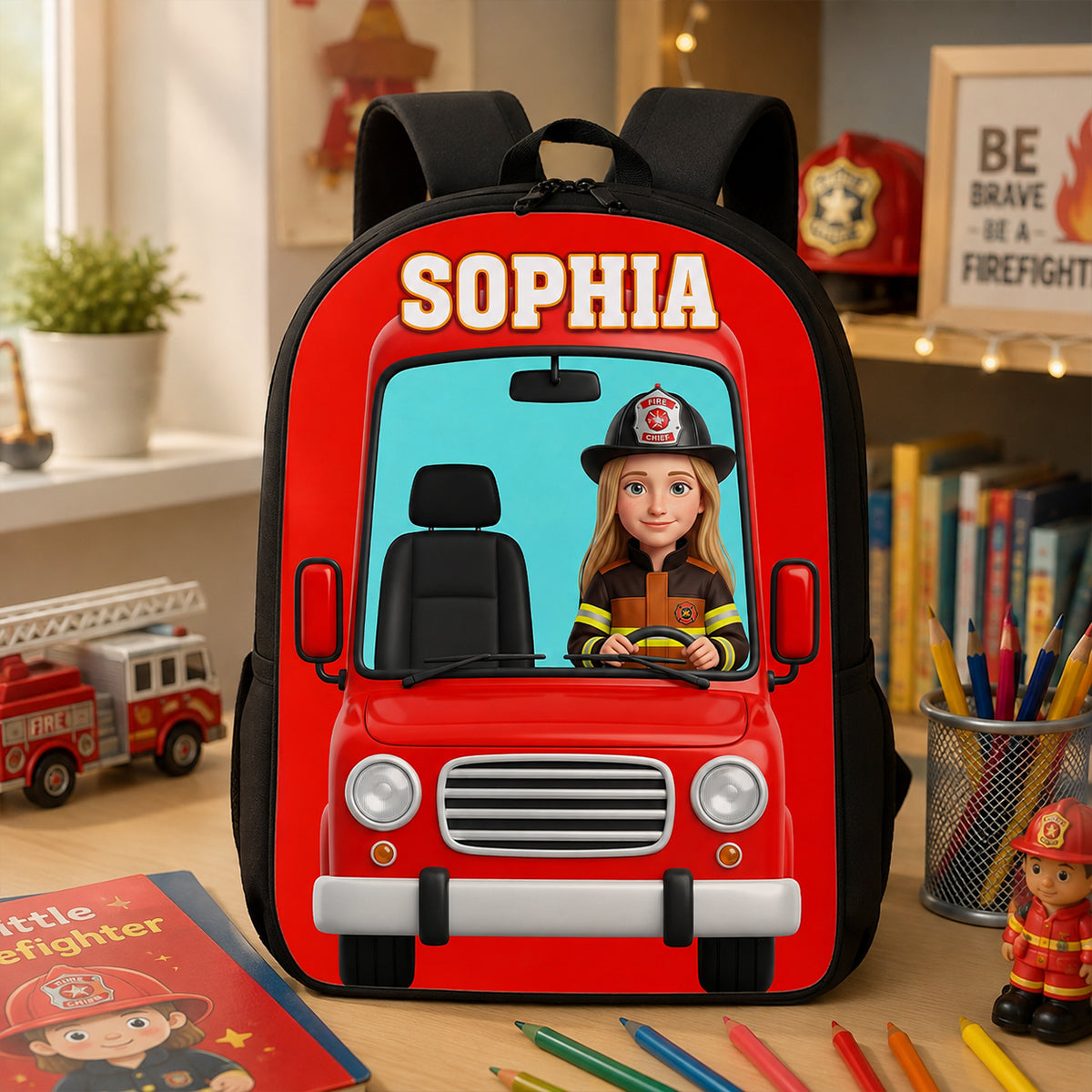 Fire Truck Backpack For Kids Custom Photo - Personalized Backpack - Back To School Gift For Kids